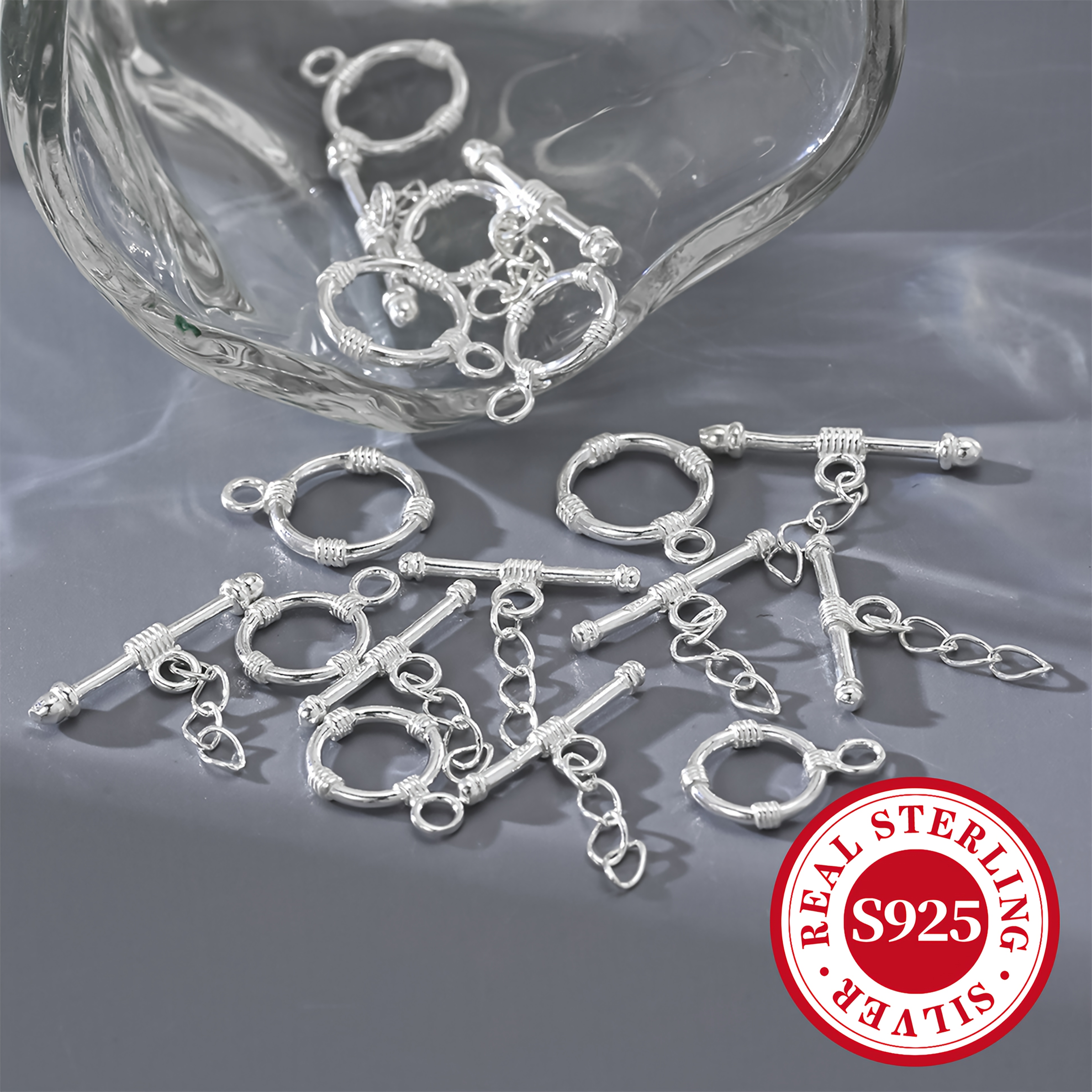 S925 Sterling Silver Round OT Clasp Accessories, 1 Pair Pack
